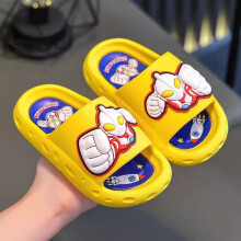 (Yellow,24-25)Ultraman Kids Cartoon Flip Flops With Non Slip Bottom And Soft Pvc For Comfortable Summer Wear