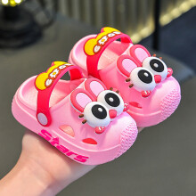 (Pink,18-19)Childrens Summer Giraffe Pvc Beach Sandals With Nonslip Soft Sole For Kids Play