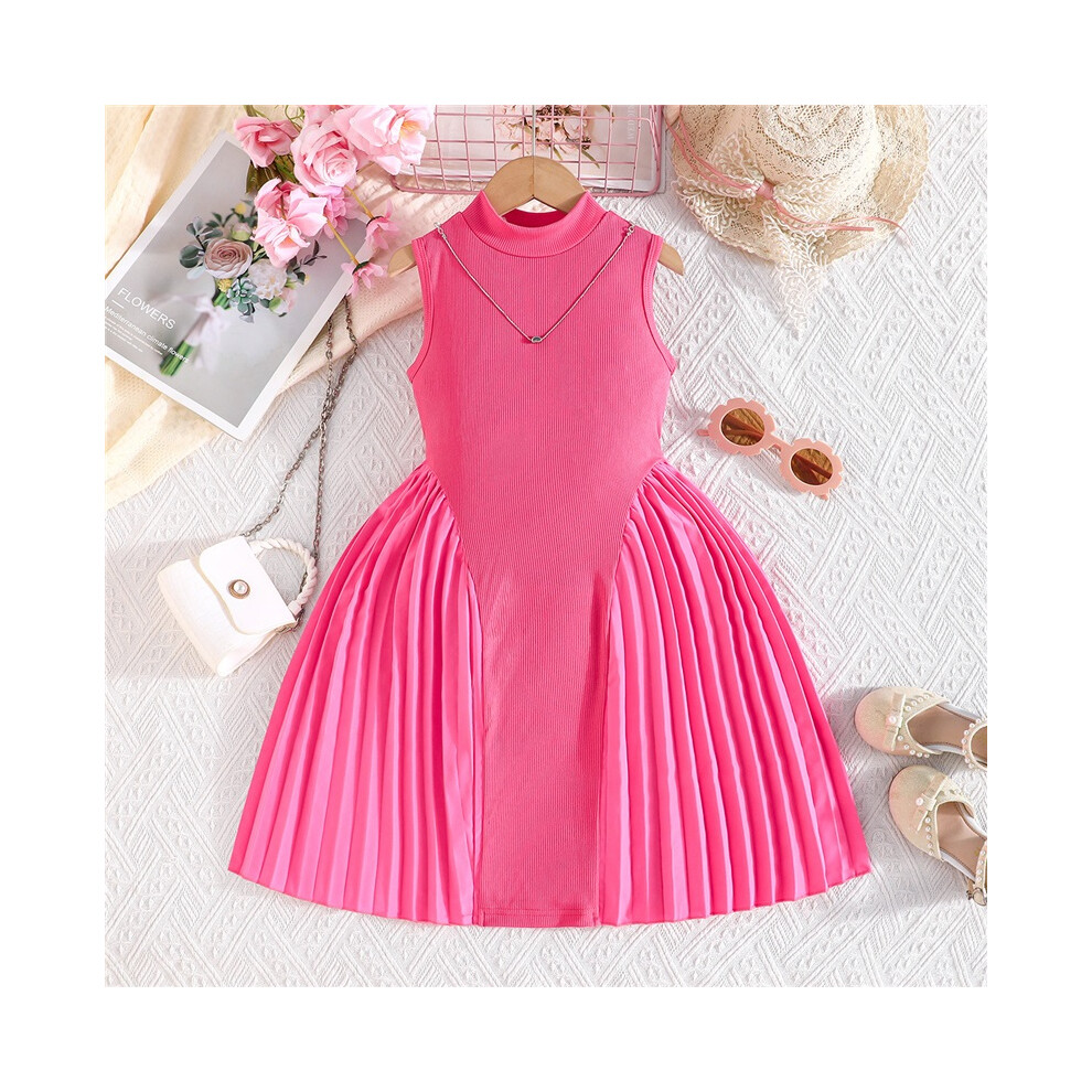 Photos - Fancy Dress  Girls' clothing summer foreign trade European and American style pleated patchwork waist sleeveless dress + nec(56732A, 4Y)