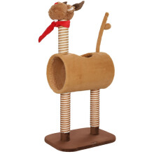 Katzenbaum 98 cm im Hirsch-Design mit Höhle, Spielball und Jute-Stämmen, braun