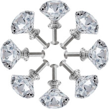 Set van 8 zilverkleurige kristallen kastdeurknoppen, gemaakt van diamantgeslepen zinklegering met schroefknoppen.