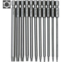Set van 11 lange magnetische Torx-schroevendraaierbits - 1/4" zeskantschacht - maten T6 tot T40 - lengte 100 mm