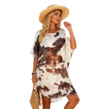 Stilvolles Sonnenschutz-Poncho-Badeanzugkleid mit-Weiß