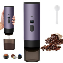 Draagbaar capsulekoffiezetapparaat - zelfverwarmend in 4 tot 6 minuten - kleine capsule - grote capsule - gemalen koffie - USB - Paars