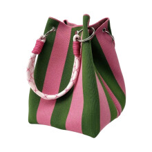 Sac fourre-tout tricoté rayé, sac seau en Crochet artisanal,-6