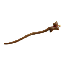 Fermaglio per capelli a forma di gatto in legno di sandalo con campanellino – Originale fermaglio per capelli portafortuna in stile antico