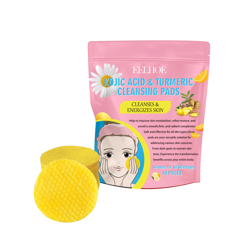 Turmeric & kojic acid face pads, gentle cleansing, acne fading, brightens pores.