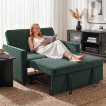 (Green) HOMCOM 2 Seater Sofa Bed, 3-in-1 Velvet Pull Out Sleeper Sofa