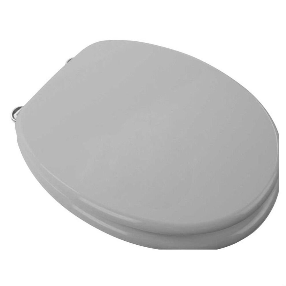 Balterley Bathroom Standard Adjustable-Hinges Round Toilet Seat, Wood Effect Finish - 457X370 Mm (Seat Only) Silver
