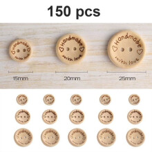 150 kpl käsintehtyjä rakkaudella tehtyjä puunappeja 15 mm, 20 mm, 25 mm, pyöreät puunapit ompeluun, askartelukoristeisiin