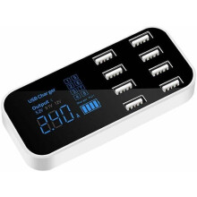 A9S 8-porttinen moniporttinen USB-pikalaturi autoon LCD-näytöllä, 12 V:n USB-keskitin puhelimille, tableteille ja digitaalisille videonauhureille,