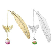 Metal Bookmark - Not Specified - 2 Pieces - Gold and Silver Feather - 3D Butterfly - Elegant Design