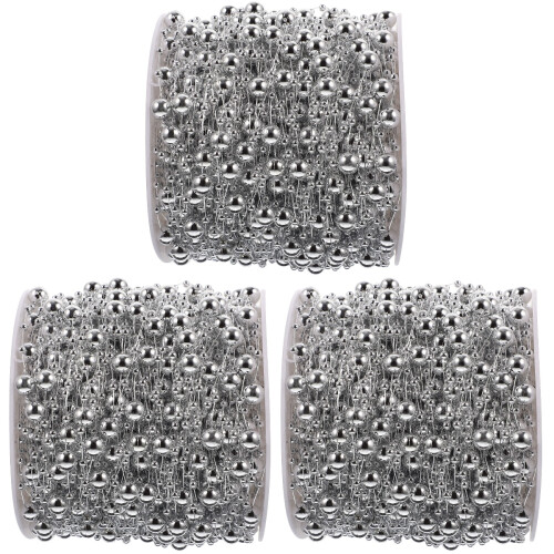 3Rouleaux Chaine Perles Argent Résistante Pour Décorations Bouquets