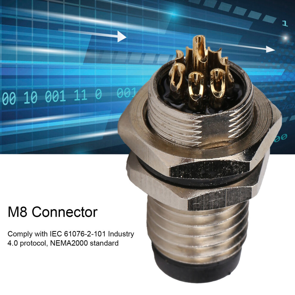 Waterproof M8 8 Pin Aviation Plug Brass