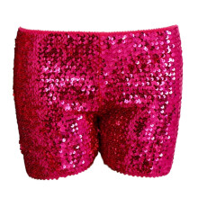 Sequins Shorts for Women High Waist Elastic Sparkly-plum red M