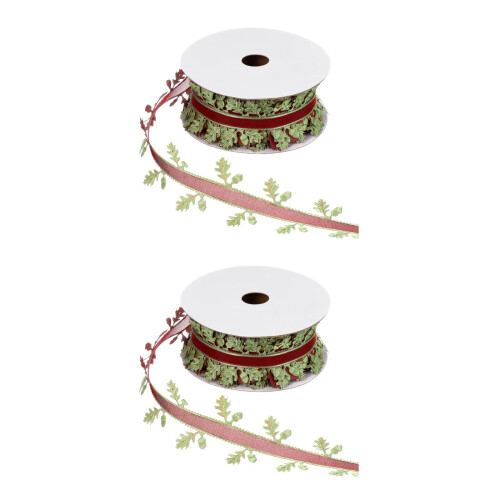 2Rolls Multi Color Christmas Gift Ribbon Durable Side Leaf Mesh Band