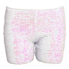 Women's Sparkly Straight Leg Shorts Glitter Sparkles-White XL