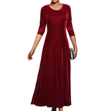 Dress for Women Elegant Long Sleeve Ruched Velvet-Red XL