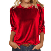 Women's Tops Elegant Retro Spangly Round Neck 3/4 Sleeve-Red S
