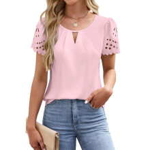 Womens Business Casual Tops Blouses Short Sleeve-Pink XL