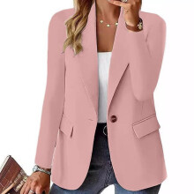 Women Casual Single Breasted Business Coat Notched Lapel-Pink L