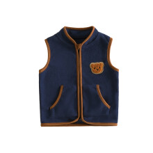 (3-4Y, Blue) Toddler Boys Fleece Vest Cute Sleeveless Animal Embroidery Zip Up Vest Baby Jackets