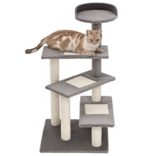 PawHut Katzenbaum 100 cm mit Sisalstämmen, großer Plattform, mehrstufigem Kratzbaum, Kletterbaum für kleine Katzen, Beige+Grau