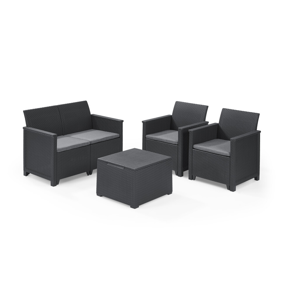 Keter Emma 4 Seater Lounge Set – Grey Black,Grey