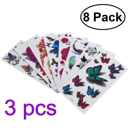 24Sheets Assorted Color Temporary Tattoos Flower Stickers Waterproof