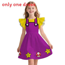 (Purple,140cm)Vestito Bambina Con Carino Disegno Super Mario E Tessuto Poliestere Per Giorni Estate
