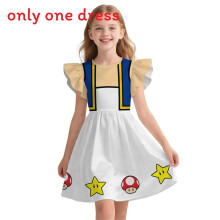 (White,100cm)Vestito Bambina Con Carino Disegno Super Mario E Tessuto Poliestere Per Giorni Estate