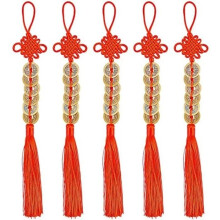 Feng Shui -riipukset - Fortune - 5 kpl - metallia ja flanellia - punainen ja pronssi - 27 cm