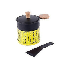 (yellow) Compact Cheese Melter with Candle, Portable Fondue Pan Set Includes Spatula and Holder