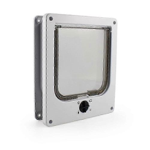 (white, L) Pet Door for Cats with 4 Modes Locking, Fits Wall or Window