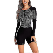 (Black 1455, XL) Full Sleeve Athletic Swimsuit for Ladies - One Piece Wetsuit Swimwear