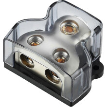 Blocco di distribuzione di potenza 0/2/4 AWG, ingresso 1/0 AWG - uscita 2 x 4 AWG.