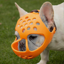 (Orange, L) Bite-proof muzzle for short-snout breeds, soft silicone for aggressive dogs