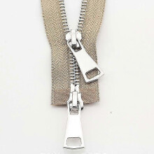 (khaki, 70cm) Double Slider Zipper for Garments Metal Open Ended Sewing Accessory