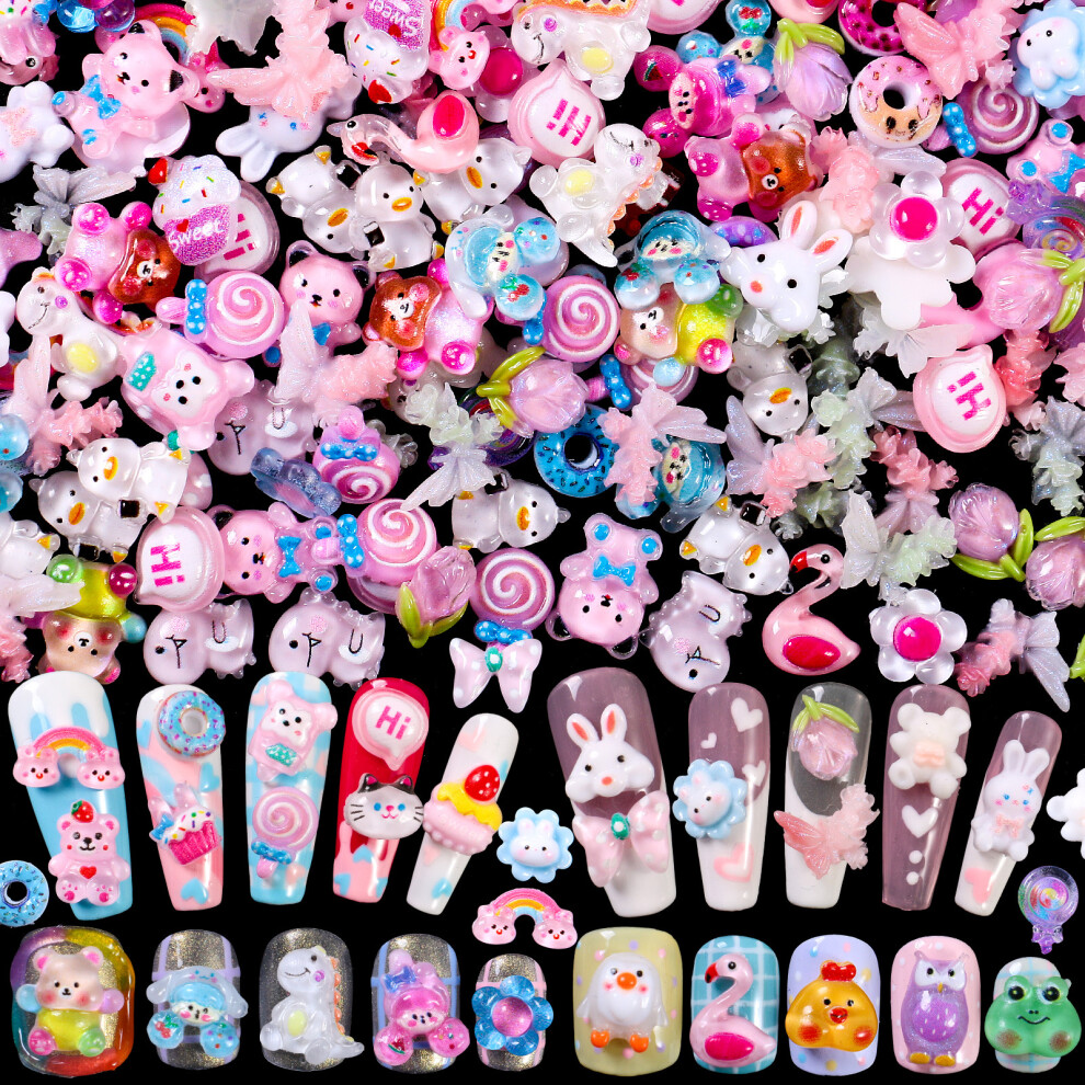 (24) Mixed 300 nail art decorative resin accessories animal rainbow stars