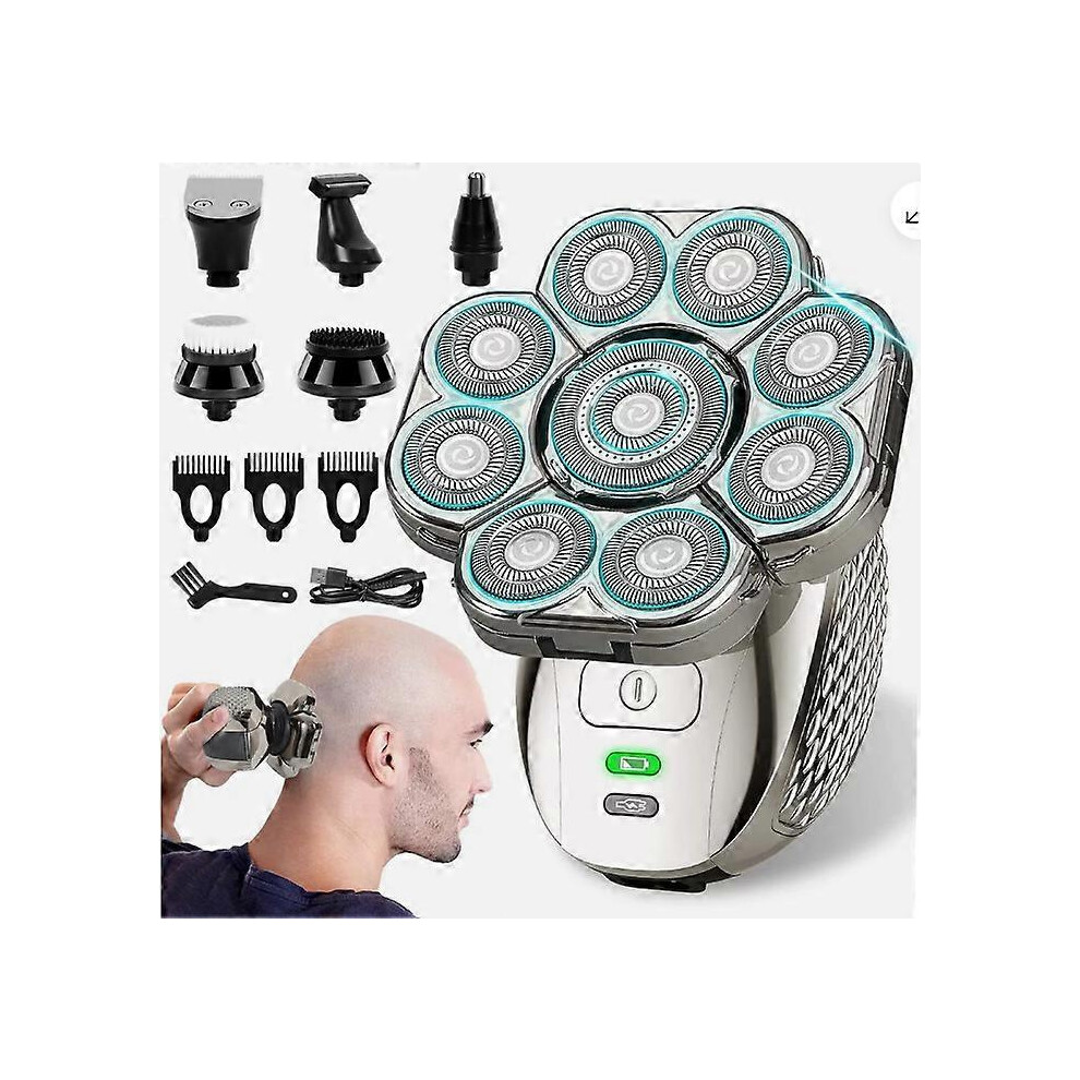 9D Bald Head Shavers 6 in1 Electric Shaver Cordless Wet Dry Rotary Razor for Men