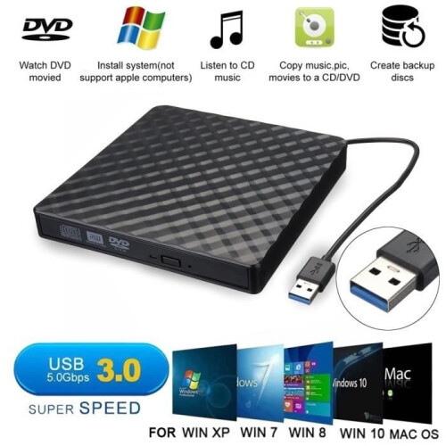 Ulkoinen USB 3.0 CD/DVD-asema - YIKXIULF - CD-poltin - Musta - Windows/Mac