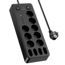 Europäische Steckdosenleiste mit USB & Type-C, Überspannungsschutz Black