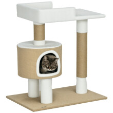 Katzenbaum mit Katzenhöhle, 1 Katzenhöhle, 1 Liegefläche, 70 cm x 49 cm x 79 cm, Natur + Weiß
