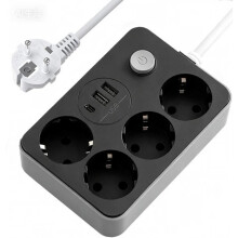 USB-ylijännitesuoja jatkojohto, 4 pistorasiaa + 3 USB-porttia