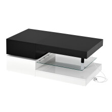 (Black,White) Table basse moderne,LED ambiante,contrôle app/Bluetooth,plateau en verre,finition laquée,salon