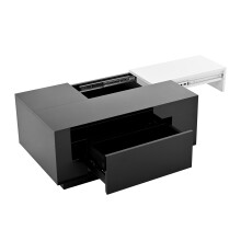 Table basse laquée LED, plateau extensible noir-blanc, rangement caché, bande LED 16 couleurs, salon élégant