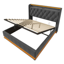 (Grey, 140x200cm) Lit simple rembourré,LED,télécommande,tête USB-C,rangement hydraulique,sans matelas