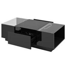 (Black) Table basse moderne,minimaliste,rangement,LED d’ambiance,plateau en verre et 2 tiroirs