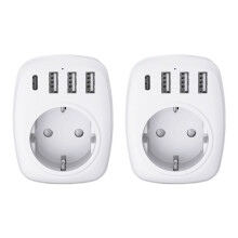 EU/UK-sovittimen pakkaus + 4 USB-porttia - Voltman