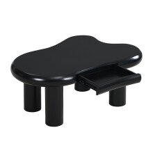 (Black) Table basse forme nuage, MDF, LED 16 couleurs, tiroir, moderne, salon, avec rangement